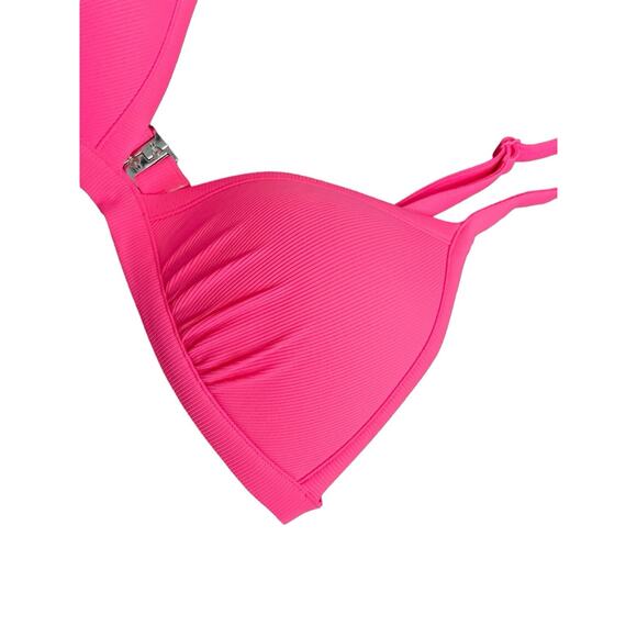 H&M Womens Size 10 Neon Hot Pink Triangle Bikini Bathing Swim Suit Top - Picture 3 of 5